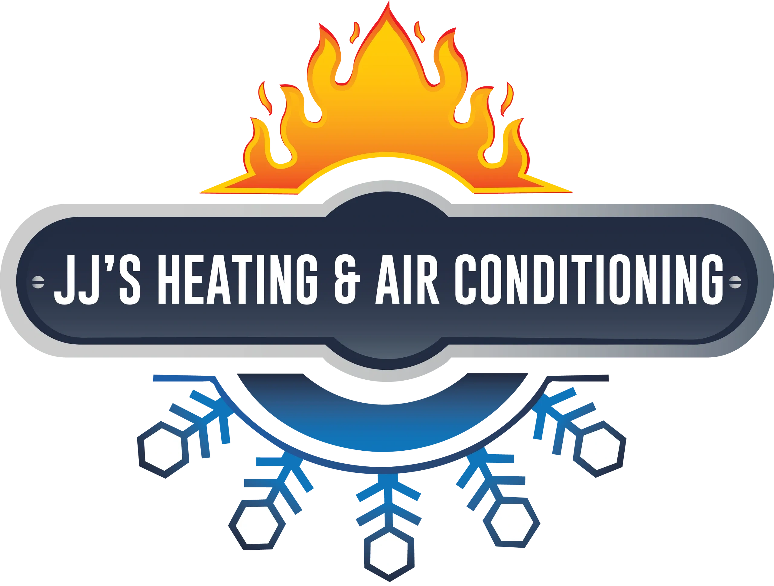 Logo for JJ's Heating & Air Conditioning with fire and snowflake icons.