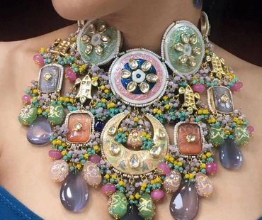 Chunky fusion necklace set. Kundan multi stone choker set.