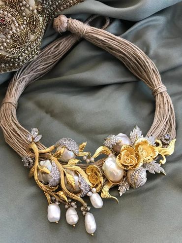 Indian fusion necklace. Floral necklace. Designer jewellery.