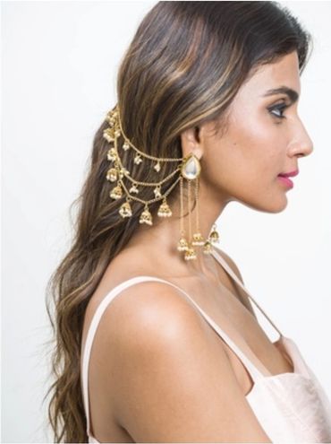 Kundan long earrings with ear chain, Hi quality Indian earrings, model earrings
