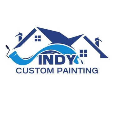 graphic picture of top of a house in blue and white, with a roller rolling painting over Indy Customg