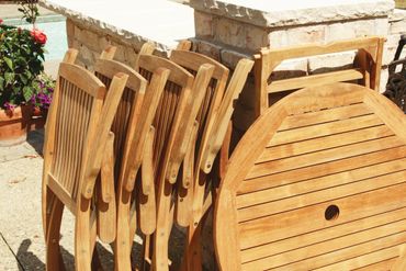 foldable stackable teak chairs and table