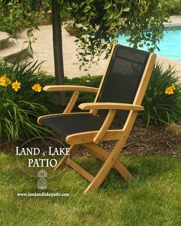 teak black sling lounge chair