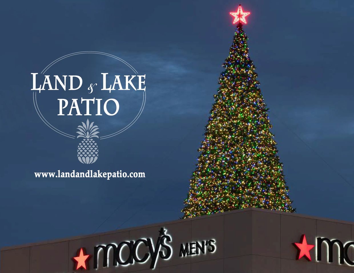 oversized led prelit Christmas tree on Macy's department store roof
