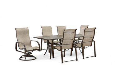 winston furniture seagrove 7 piece dining set brown frames tan sling chairs