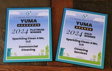 Community Votes Yuma, winner. Platinum for Commercial Cleaning, and Gold for Cleaning services.