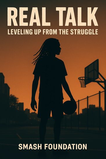 Silhouette of a basketball player at sunset with motivational text.