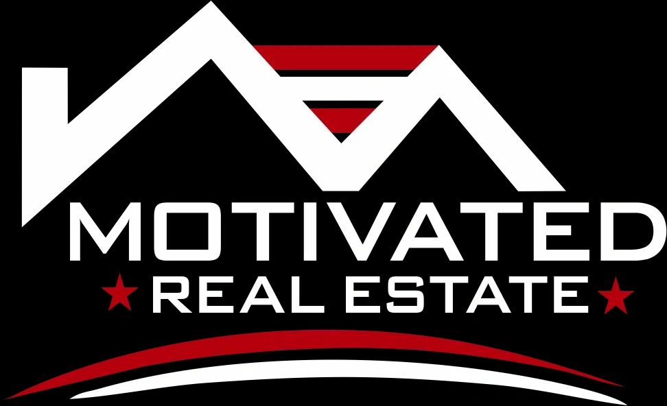 Logo for Motivated Real Estate with house roof and stars design.