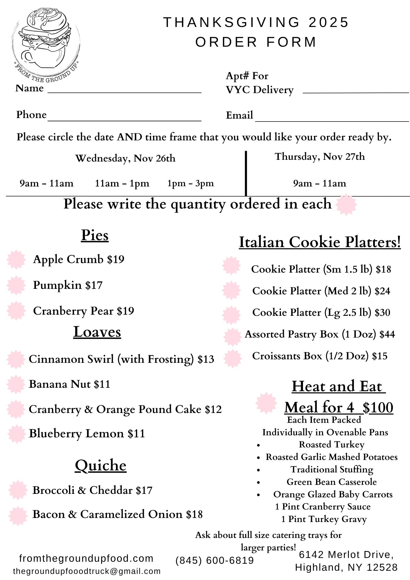 Apple Crumb pie
Pumpkin
Cranberry Pear
Cookie Platter (Sm 1.5 lb)
Cookie Platter