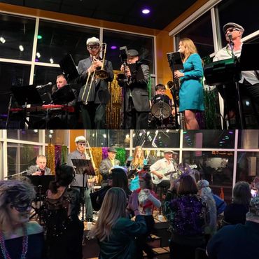 Matt Hill & The Classics performing in action at the Mardi Gras show with the crowd dancing along.