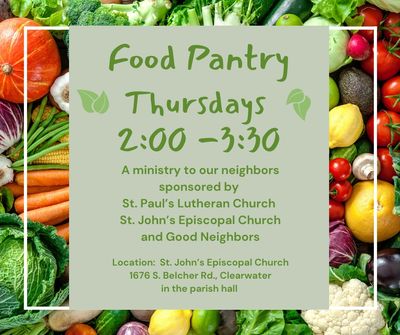 Food Pantry event on Thursdays from 2:00 to 3:30, sponsored by local churches and Good Neighbors.