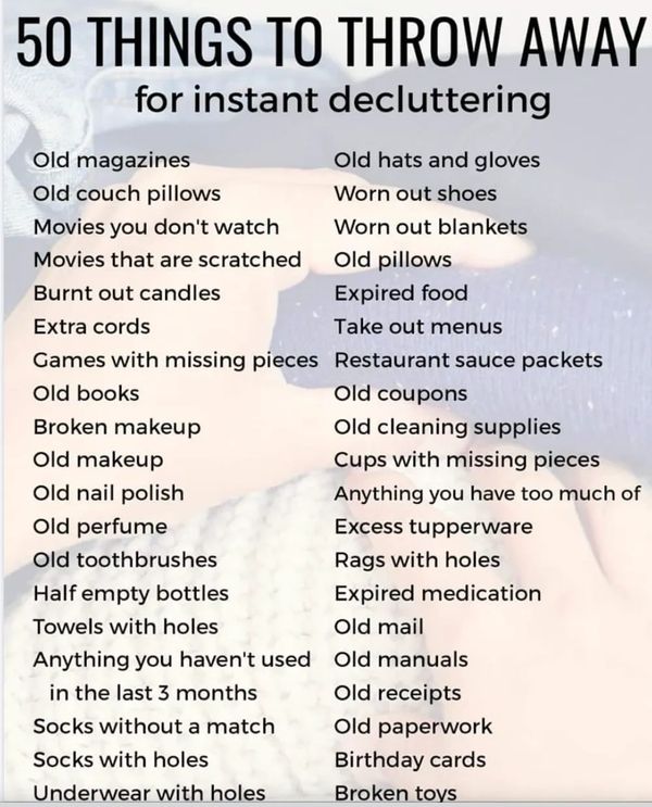 50 things to throw away for instant decluttering poster