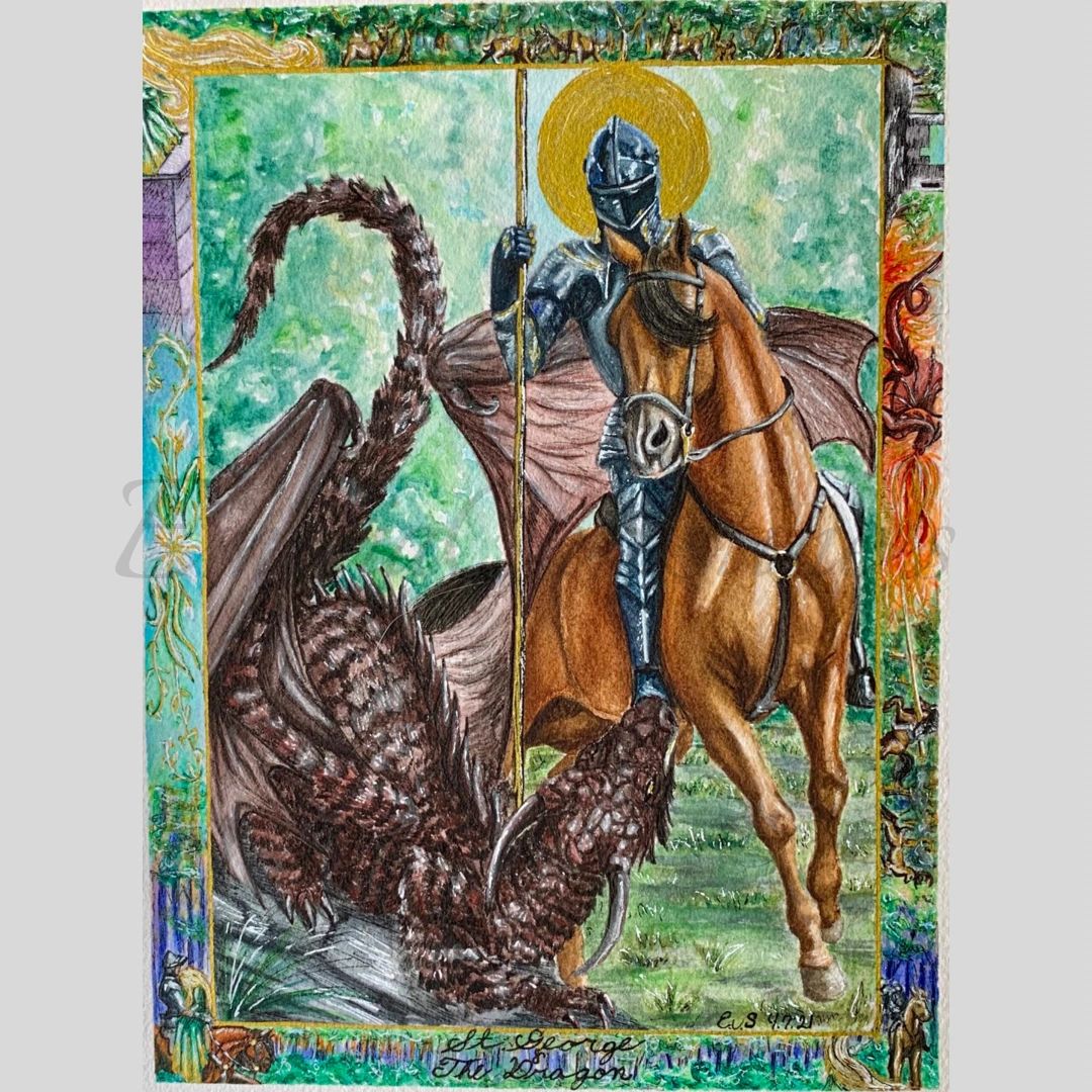 Knight and dragon fighting