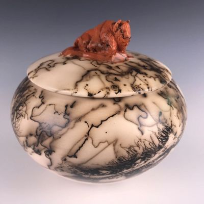 One-of-a-kind Raku horse hair pottery available for sale at Artyard Studio