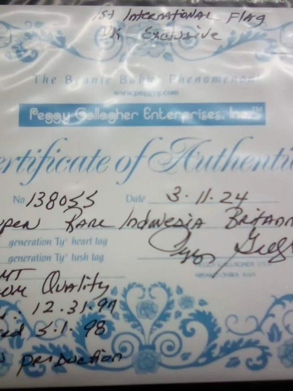 Certificate of Authenticity for a Super rare Indonesia Britannia