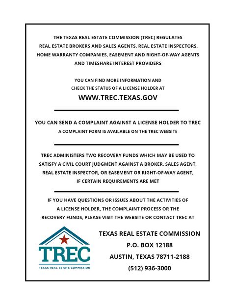 Information sheet from the Texas Real Estate Commission (TREC)