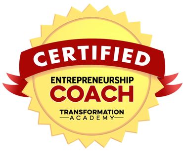 A certified entrepreneurship coach badge from Transformation Academy.