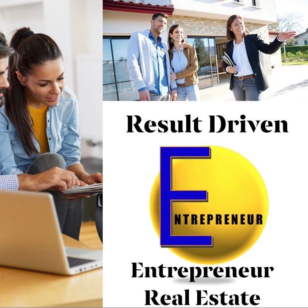 Entrepreneur real estate team showcasing property and working on laptop.