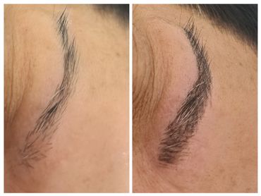 Close-up of two eyebrows on different skin tones.