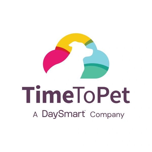 Logo of Time To Pet, a DaySmart company, featuring a dog silhouette inside colorful shapes.
