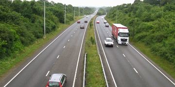Dual carriageway with cars and lorries.