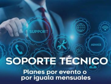 Soporte técnico con planes mensuales o por evento.
