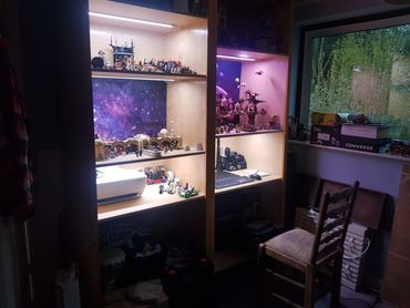 Colour changing LED lighting installed in a display unit.