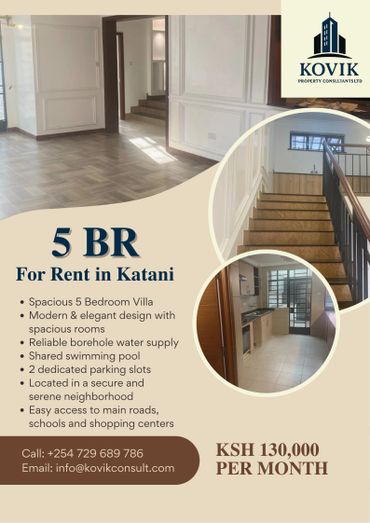 Spacious 5-bedroom villa for rent in Katani with modern design and great amenities.