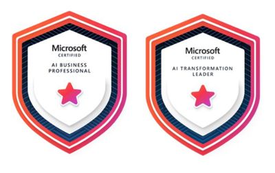 Certification shields for AI Business Professional and AI Transformation Leader