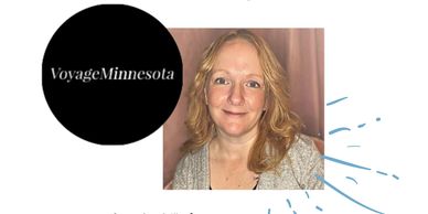 Sarah Anderson and the logo for Voyage Minnesota