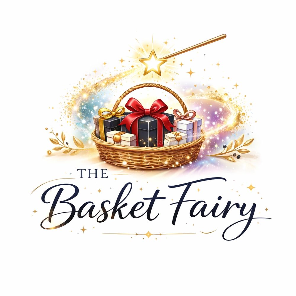 A magical basket filled with gift boxes and a glowing star wand above it.