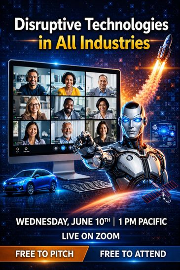 Virtual event on disruptive technologies across industries, featuring AI and innovation.