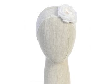 WHITE LACE HEADBAND STRETCH SATIN FLOWER -127