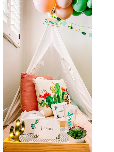 Teepee tent sleepover with balloons