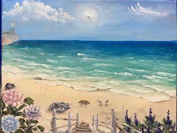 This is an oil painting done with a brush and pallet knife on stretched canvas. The size is 11" x 14