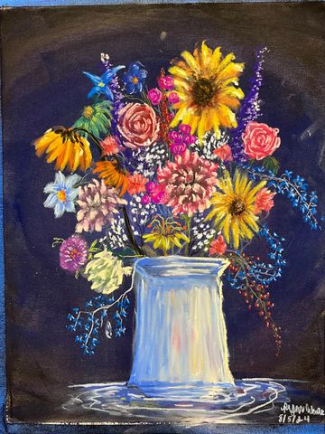 This is a chalk pastel picture on a thick sandpaper-like material sized 11" x 14". It was sprayed wi
