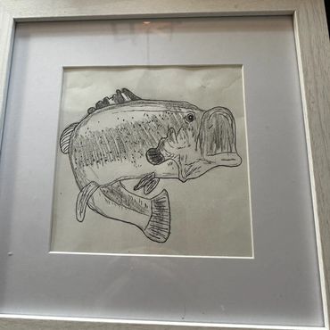 Gaping trout. It is a beautiful trout with an open mouth ink drawing.