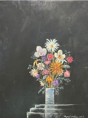 Pastel painting of a beautiful bouquet of flowers on black canvas. Sized is 16" x 20" inches.