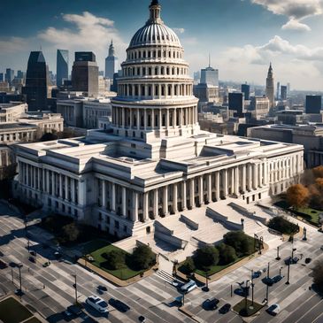 AI generative Art designed with Blue WIllow AI.  Government Building, ethics, compliance, Regulation