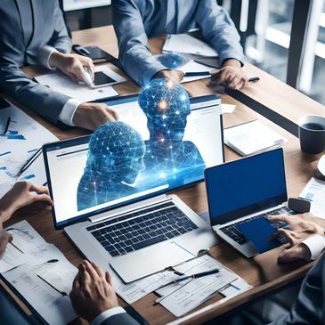 AI Art designed with Blue WIllow AI.  Two AI Agents interacting with a human.  Conversational AI