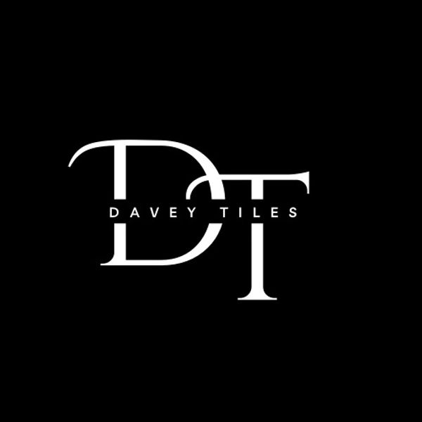 Minimalist black and white logo for Davey Tiles with elegant DT initials.