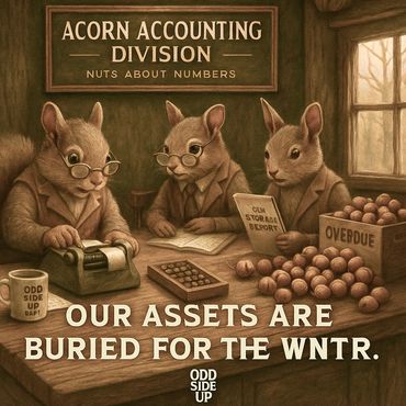 Squirrels in suits crunch acorn numbers at the Acorn Accounting Division. Nuts about numbers!