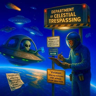 An astronaut cites a UFO pilot for entering restricted orbit without proper paperwork.