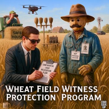 A secret agent relocates a nervous scarecrow under crop confidentiality protocol.