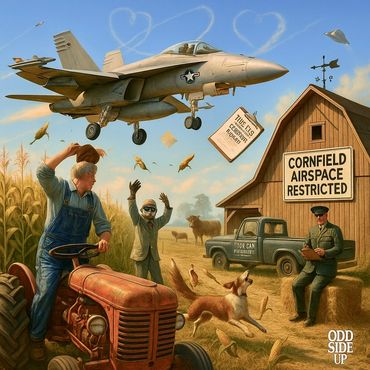 Farmers protest low-flying jets as aliens and pilots debate rural flight boundaries.