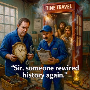 Technicians respond to another timeline malfunction at the Department of Temporal Repairs.