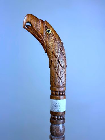 Custom Hand Carved Walking Stick by Shawn Cipa - Colonial Eagle Staff