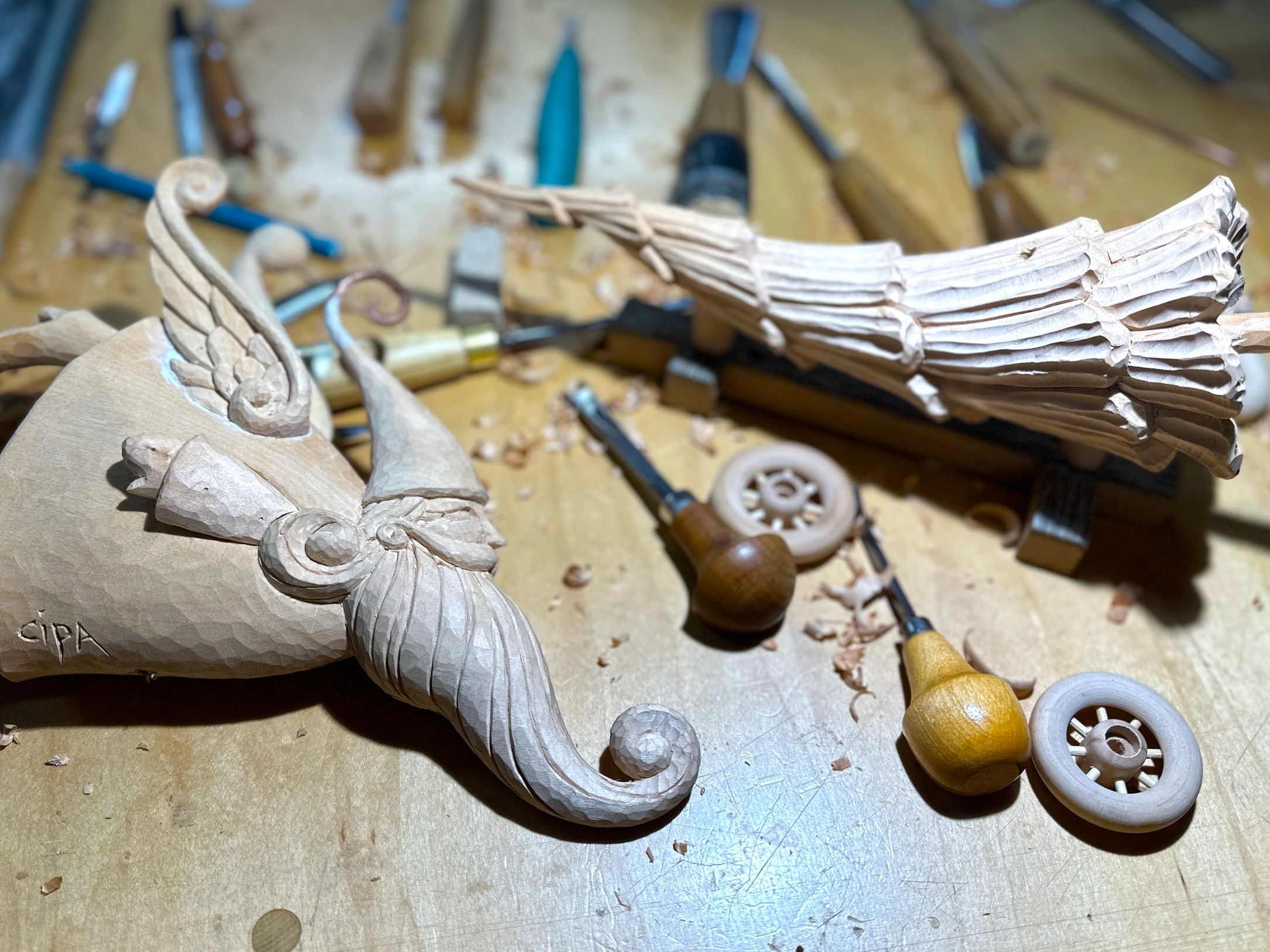 Santa carving in progress