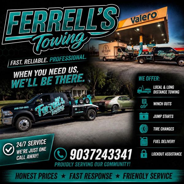 Ferrell's Towing offers reliable 24/7 towing and roadside services with fast response.