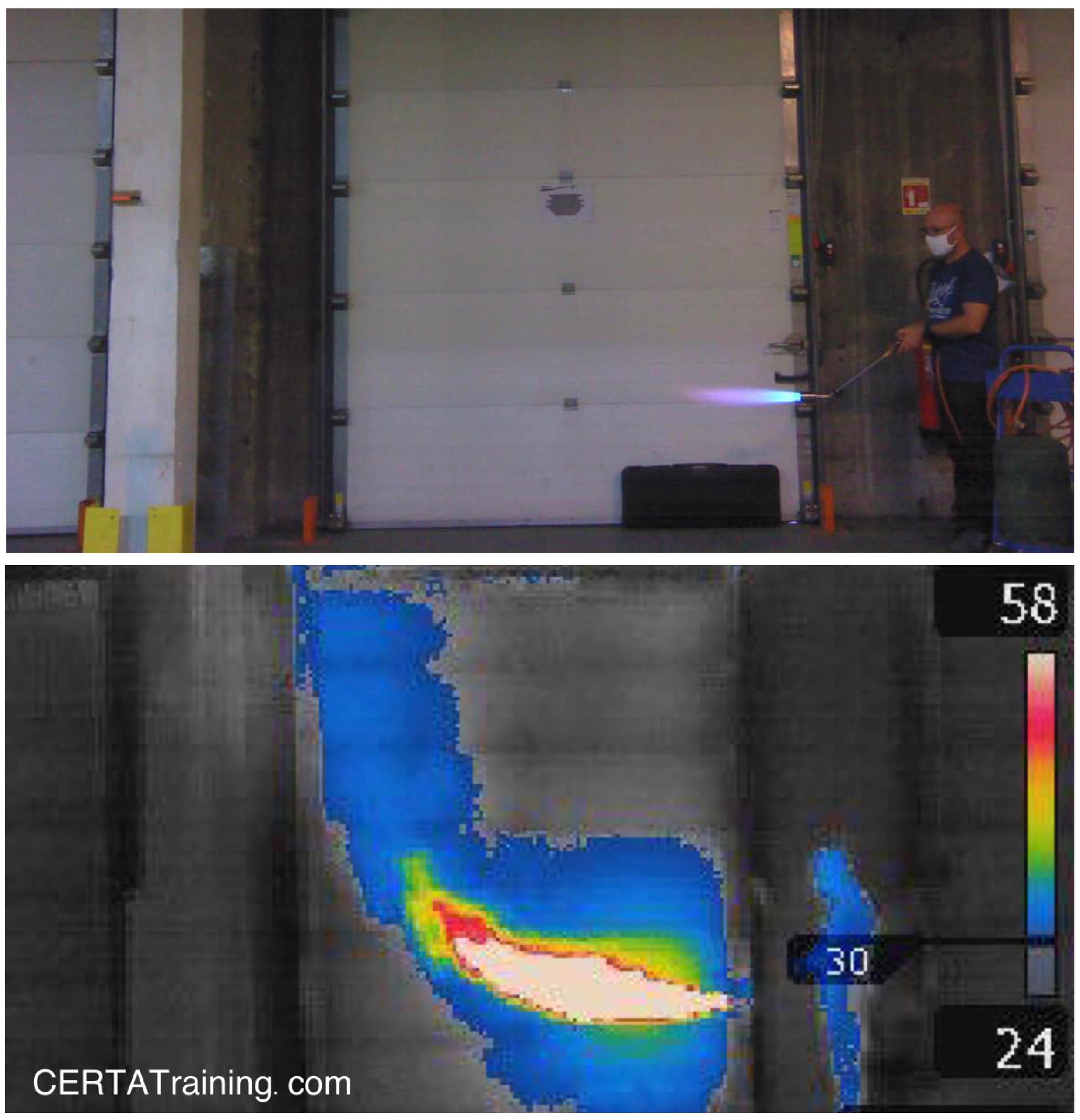 Visible flame on torch vs. image from infrared heat detector